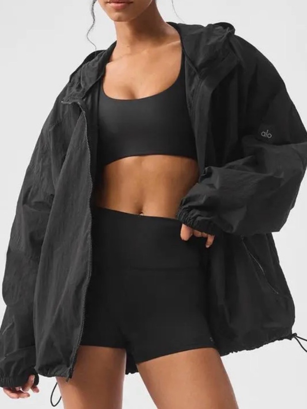 ALO Yoga Black Lightweight Hooded Jacket